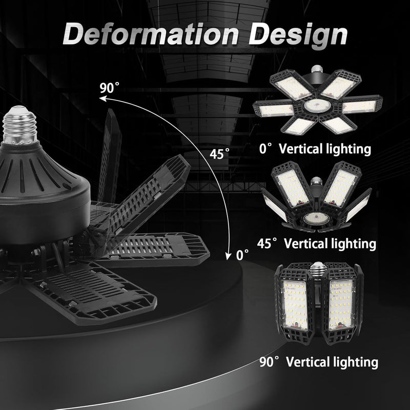 AUDLES 2 Pack Garage Light, 200W 20000LM 6500K LED Shop Lights, Garage Lights Ceiling Led with 6+1 Deformable Panels, Screw in E26/E27 Socket Bulb for Warehouse, Workshop, Basement, Barn Lighting - Image 3